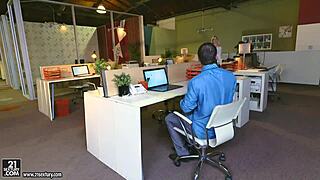 Goldie Rush Gives Epic Footjob And Blowjob In The Office With Big Cock!