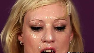 sexy model gets cum shot on her face sucking all the cream