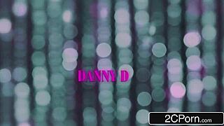 Blonde bombshell strips and takes huge oiled cock in ass.