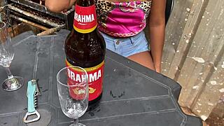 Alice's first time on the program, the novinha sits on the old man's thick cock at the bar, outdoor brazilian amateurs latina public!