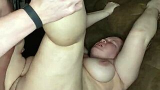 this moaning milf screams while i fuck her hard in her pink thong, creampie and all