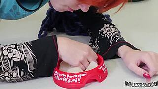 The teen is bound for anal domination, leading to a squirting orgasm and cum in this hardcore scene