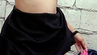 I watched this sexy pinay teen play with her big clit using dildo in construction site