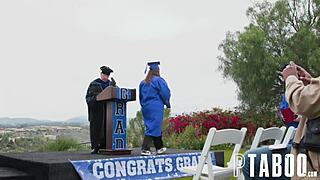 I caught stepdad Scotty fucking Lily and joined the threesome at the grad party.