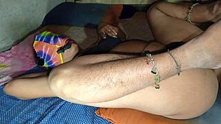 In the dorm at night, the ebony girlfriend dominates and gets her ass worshiped in POV