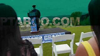 I caught stepdad Scotty fucking Lily and joined the threesome at the grad party.