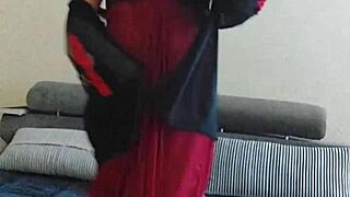 an arab shemale performs a traditional dance in the spotlight