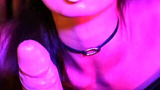 Check out this sexy blowjob in neon night with deep throat action 😍