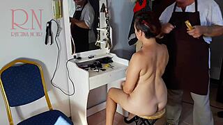 camera in nude barbershop makes lady undress for hair cut 😎
