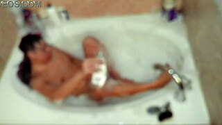 Solo bubble bathing boy in the pool.