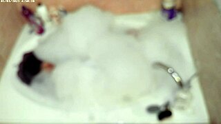 Solo bubble bathing boy in the pool.