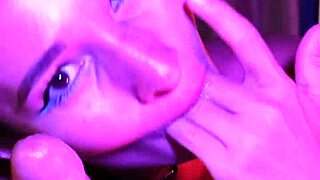 Check out this sexy blowjob in neon night with deep throat action 😍
