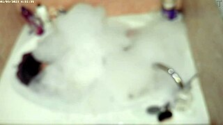 Solo bubble bathing boy in the pool.