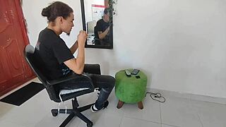 The horny stepsister gives a great blowjob before getting fucked doggystyle in her tight ass.