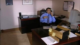 How does the brunette secretary handle doggystyle fucking with gaping asshole and blowjob?