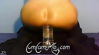 hot big ass rides water bottle in webcam anal session