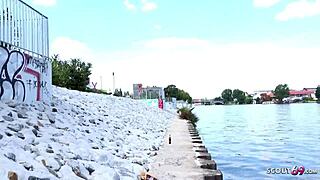 german scout picks up petite teen natascha on the street for a subtle casting chat leading to her first outdoor encounter