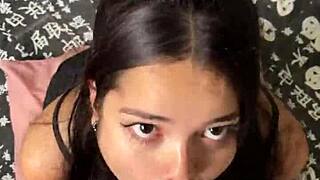 cute submissive girlfriend with piercings deepthroats and gags on big dick with sloppy sucking