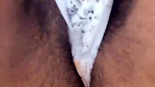 Mature Milf Licks Hairy Pussy Outdoors with Dildo