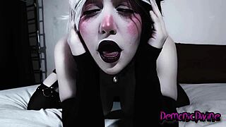 Goth girl explores solo with dildo in homemade setting