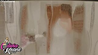 You catch your british neighbour showering with her big natural tits on display