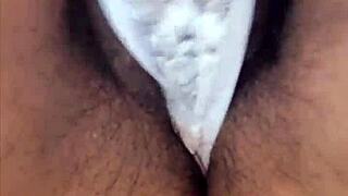 Mature Milf Licks Hairy Pussy Outdoors with Dildo