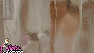 You catch your british neighbour showering with her big natural tits on display