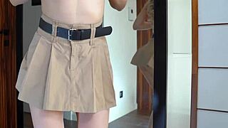 Hot blonde feels pleasure impaling on black dildo by mirror