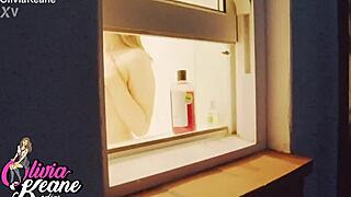 You catch your british neighbour showering with her big natural tits on display