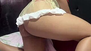 nerd in snow white costume masturbates