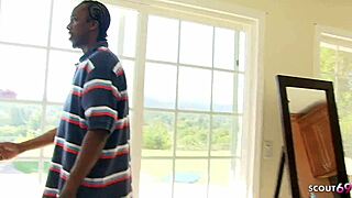 ebony bitch girlfriend with bushy pussy tricked boyfriends best friend with bbc to cheating fuck 😏