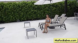 Why does sona bella suck and swallow jmacs monster cock near the pool?