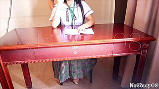 asian babe moaning under stepdad's touch during homework