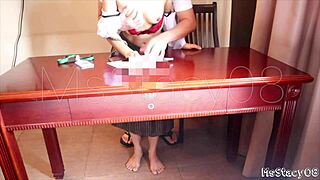 asian babe moaning under stepdad's touch during homework