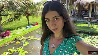 Cumwalk in public cafe eating pasta carbonara with sperm on face.