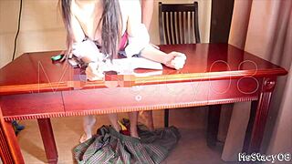 asian babe moaning under stepdad's touch during homework