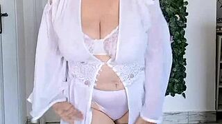 busty granny dances in sexy lingerie showing natural tits