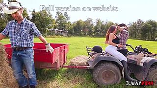 3-way porn - 2 babes fucked outside the farm by ranch boy