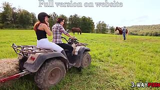 3-way porn - 2 babes fucked outside the farm by ranch boy