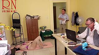 Regina noir does yoga naked in the office, boss watches closely