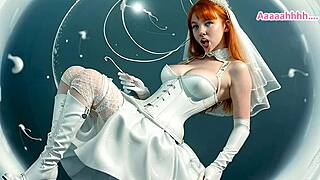 honeymoon bride strips leather corset for intense ass play