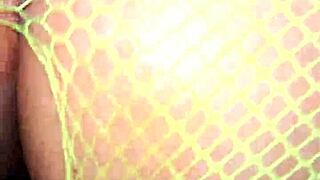 Latina milf intensely massages dick on period, cum shot on ass