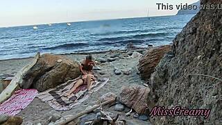 flashing pussy on public beach gets guy to help squirt riskily with misscreamy