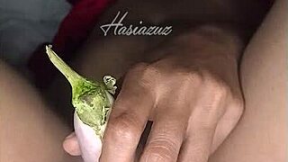 using my vegetable and spicy finger for intense masturbation