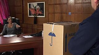 Delivery Man Makes Horny Chief Cum Multiple Times Before Jizzing On Her Fake Tits And Face.