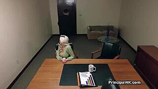 housewife in principal's office for a discussion. she shows her big tits.