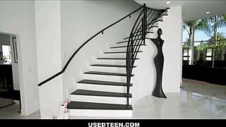 lilly bell shares chores with new roommate elias cash while cleaning stairs in the dorm