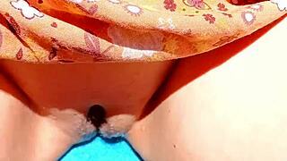 Mature cougar flashes her hairy pussy sporting a love heart in close-up homemade amateur legs spread