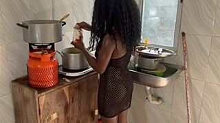 pussy squirts from huge cock in kitchen?