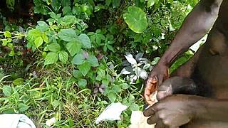 Man cums hard on ass in forest